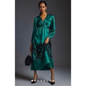 Anthropologie x Nikasha Embroidered Satin Dress Size XS